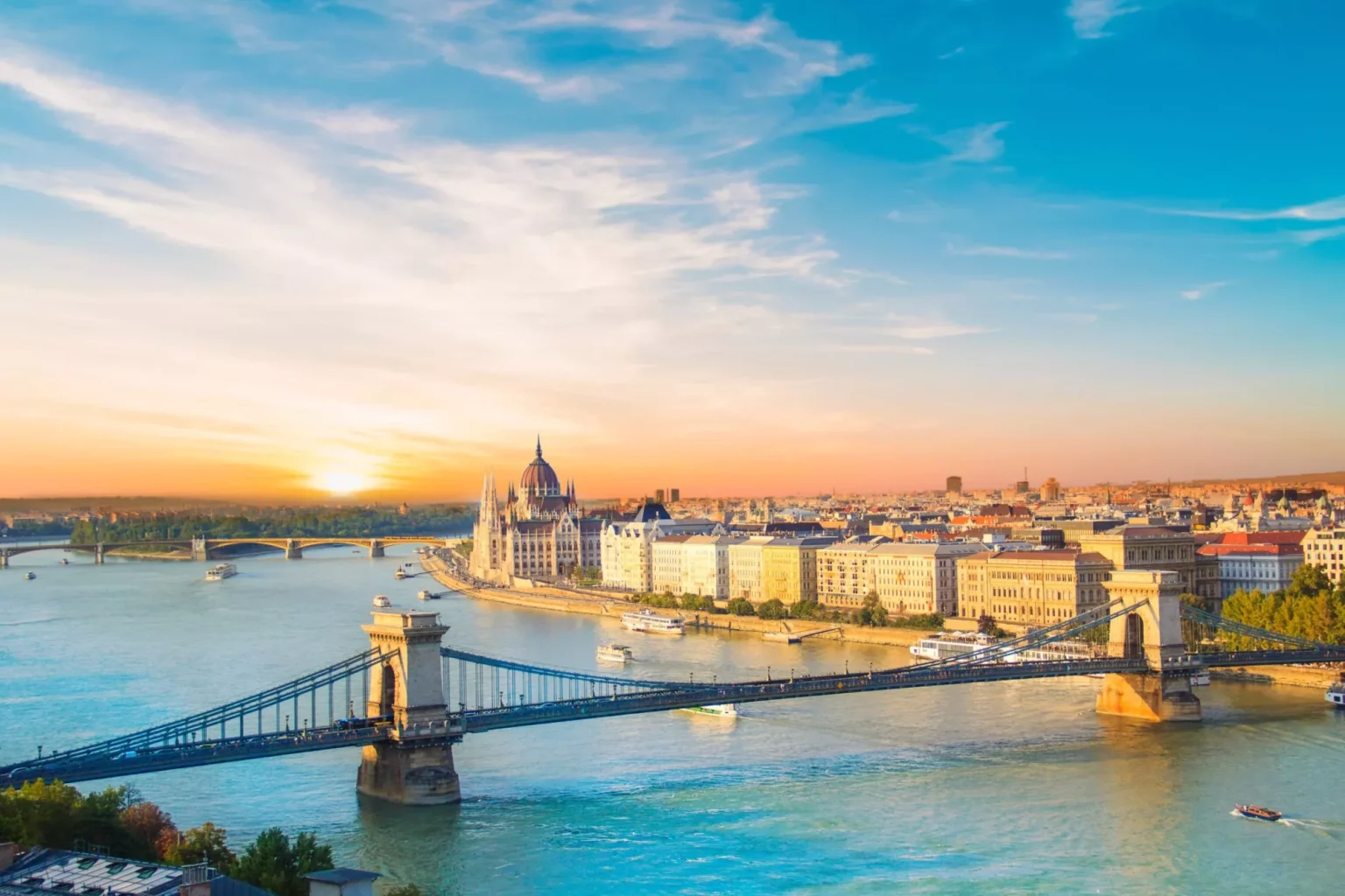 The Parliament and the Chain Bridge in Budapest